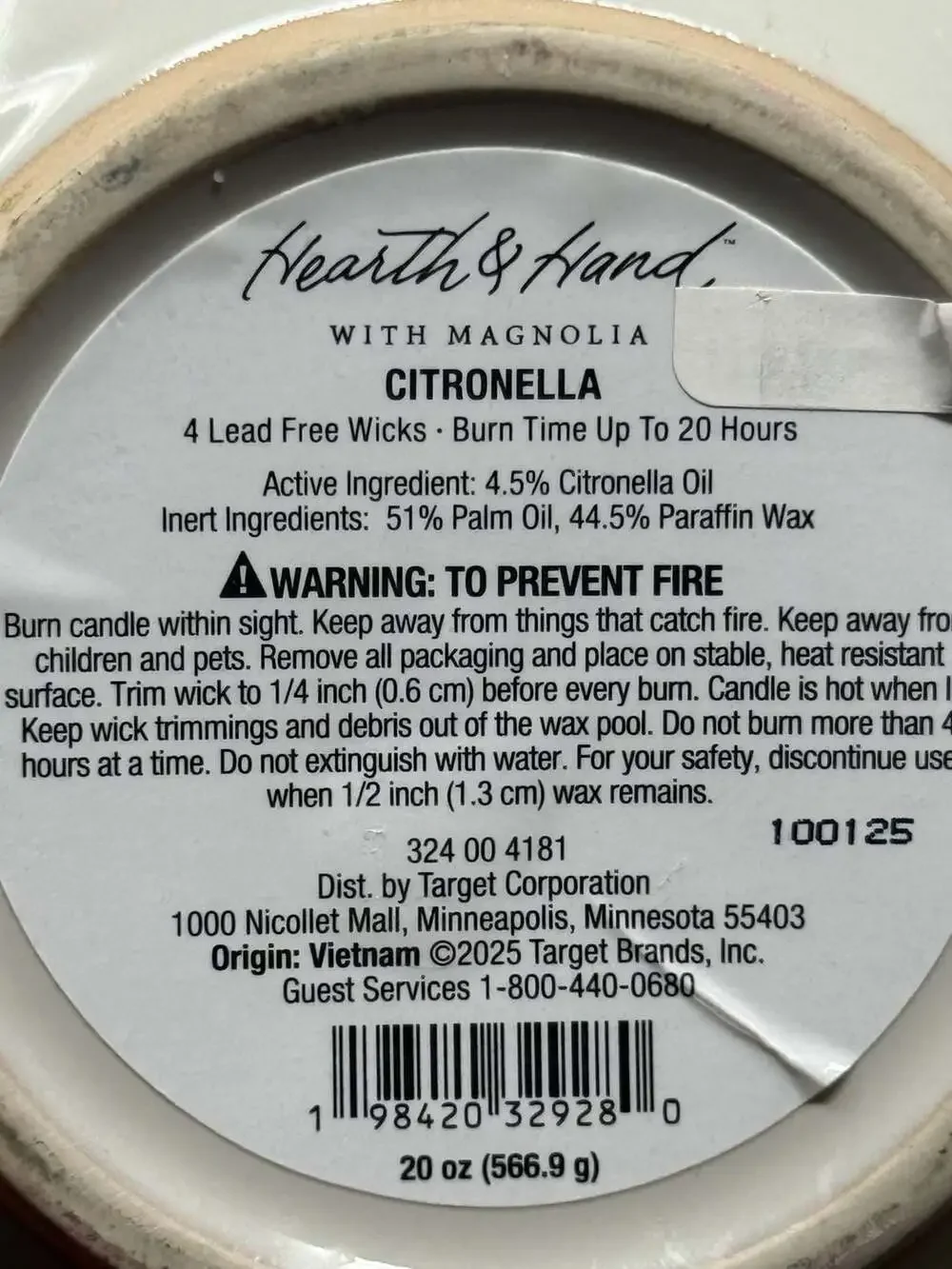 Hearth & Hand with Magnolia 20oz Citronella 4-Wick Ceramic Scented Bowl Candle